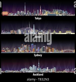 Illustrations vectorielles de Tokyo, Séoul, Sydney et Auckland skylines Illustration de Vecteur