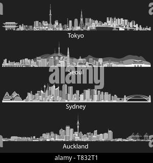 Illustrations vectorielles de Tokyo, Séoul, Sydney et Auckland skylines Illustration de Vecteur