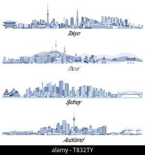 Illustrations vectorielles de Tokyo, Séoul, Sydney et Auckland skylines Illustration de Vecteur