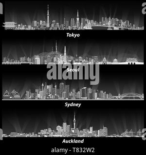 Illustrations vectorielles de Tokyo, Séoul, Sydney et Auckland skylines Illustration de Vecteur