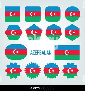 Drapeau de l'Azerbaïdjan Collection Figure Icons Set vecteur. Bleu, Vert et Rouge avec croissant et l'étoile à huit branches centrée sur symbole national d'urt Illustration de Vecteur