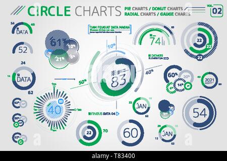 Les graphiques, les diagrammes à secteurs de cercle, Tableaux et Graphiques Radial Donut Éléments infographique Illustration de Vecteur