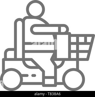 Fat Man sitting in wheelchair, mobilité transport, l'icône de la ligne de l'obésité. Illustration de Vecteur