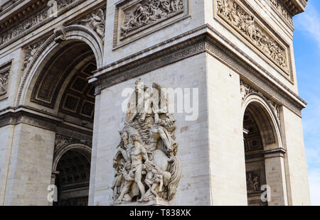 Détails architecturaux de l'Arc de Triomphe ou Arc de Triomphe, Champs-Elysées à Paris France. Avril 2019 Banque D'Images