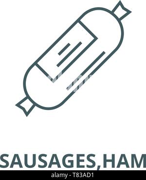 Jambon Saucisses,l'icône de la ligne du vecteur linéaire, concept, contours affiche, symbole Illustration de Vecteur