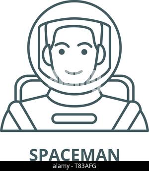 Spaceman,Casque astronaute dans l'icône de la ligne du vecteur linéaire, concept, contours affiche, symbole Illustration de Vecteur