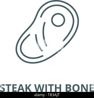 Steak avec de l'os, l'icône de la ligne du vecteur concept linéaire, contour affiche, symbole Illustration de Vecteur