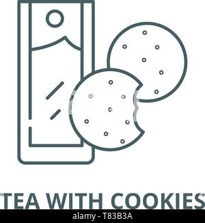 Plateau avec des cookies, l'icône de la ligne du vecteur concept linéaire, contour affiche, symbole Illustration de Vecteur