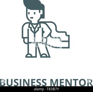 Super Héros,businessman,business mentor l'icône de la ligne du vecteur linéaire, concept, contours affiche, symbole Illustration de Vecteur