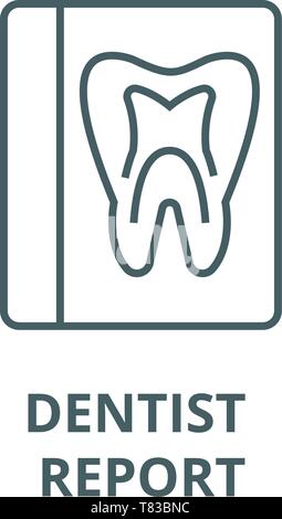 Dossier médical dentiste dent,rapport de l'icône de la ligne du vecteur linéaire, concept, contours affiche, symbole Illustration de Vecteur