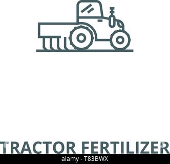 L'icône de la ligne du vecteur d'engrais du tracteur, concept linéaire, contour affiche, symbole Illustration de Vecteur