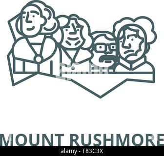 Usa présidents,le mont Rushmore, l'icône de la ligne du vecteur concept linéaire, contour affiche, symbole Illustration de Vecteur