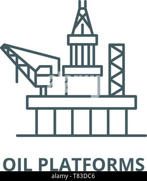 Les plates-formes pétrolières, l'icône de la ligne du vecteur concept linéaire, contour affiche, symbole Illustration de Vecteur