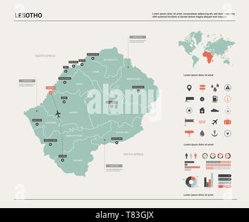 Carte vectorielle du Lesotho. Carte pays très détaillés avec division, villes et capitale Maseru. Une carte politique, carte du monde, les éléments de l'infographie. Illustration de Vecteur