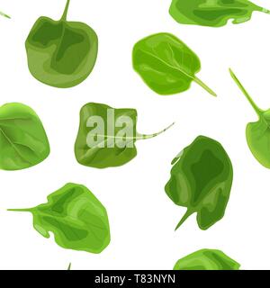 Les feuilles d'épinards crus juteux frais modèle vectoriel continu isolé. Alimentation saine, la nourriture végétarienne, printemps de légumes d'été Illustration de Vecteur