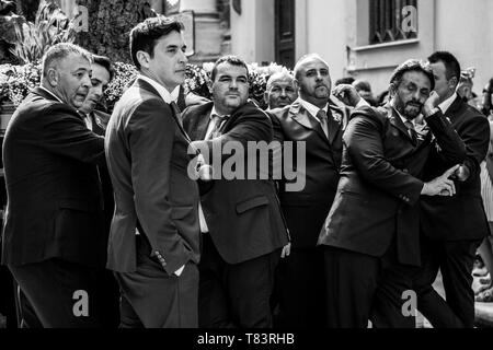 TRAPANI, ITALIE - 19-20 Aprile 2019 - Les mystères de Trapani est une longue procession de 24 heures avec vingt flotteurs de réalisme des scènes de la Passion Banque D'Images