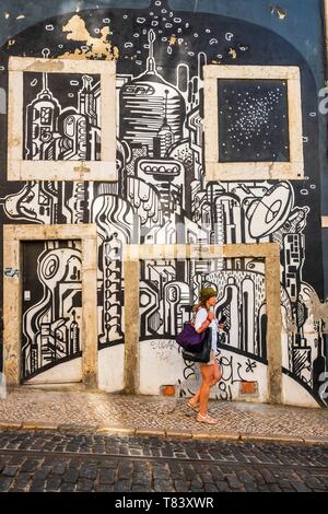 Portugal, Lisbonne, district de Socorro, fresque de Calçada de Santo André Banque D'Images