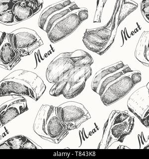 Modèle sans couture avec différents produits à base de viande. Pour votre conception d'illustration vectorielle Illustration de Vecteur