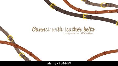 Bannière web horizontale avec abstract pattern d'esquisse dessinée à la main cuir ceinture isolé sur fond blanc. Un bon design pour la mode, textile Illustration de Vecteur