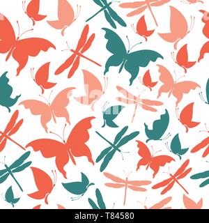 Coeur rose, papillons, valentine card vector illustration modèle transparent Illustration de Vecteur