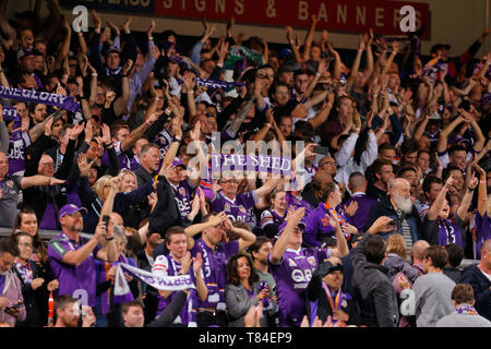 L'HBF Park, Perth, Australie. 10 mai, 2019. Une Ligue de football, demi-finale, Perth Glory versus Adelaide United ; Perth Glory fans célèbrent leur victoire sur Adelaide United Credit : Action Plus Sport/Alamy Live News Banque D'Images