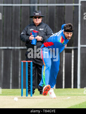 La Grange, Edinburgh, Midlothian, UK. 10 mai 2019. L'Écosse v Afghanistan ODI. Pic montre : l'Afghanistan, Hamid Hassan, bols au cours de la première manche que l'Écosse prendre sur l'Afghanistan dans un un jour à l'International Grange, Edinburgh Crédit : Ian Jacobs/Alamy Live News Banque D'Images