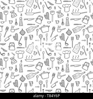 Seamless background - ustensiles de cuisine et articles de cuisine - hand drawn doodle vecteur. Illustration de Vecteur