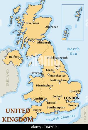 UK site vector - villes importantes marquées sur la carte du Royaume-Uni. Illustration de Vecteur