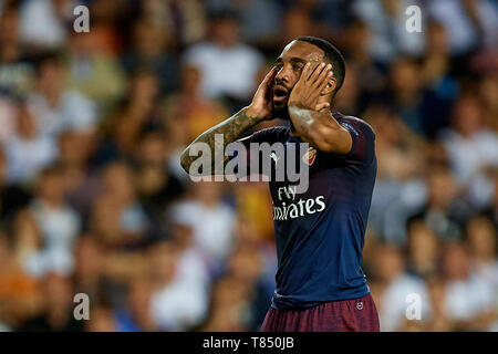 Valence, Espagne - 09 MAI : Alexandre Lacazette d'Arsenal réagit au cours de l'UEFA Europa League Semi finale deuxième match de jambe entre Valence et l'Arsenal, à l'Estadio Mestalla le 9 mai 2019 à Valence, en Espagne. (Photo de David Aliaga/MO Media) Banque D'Images