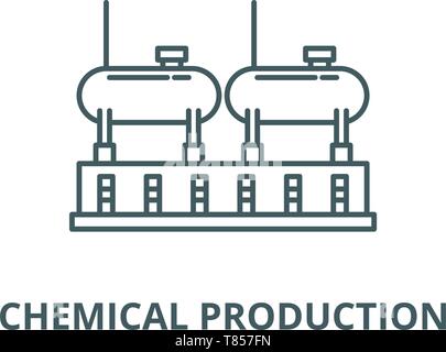 La production de produits chimiques, l'icône de la ligne du vecteur concept linéaire, contour affiche, symbole Illustration de Vecteur