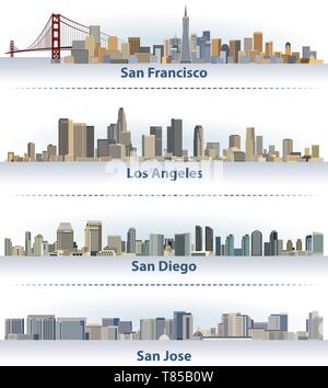 Vector collection de United States Ville : San Francisco, Los Angeles, San Diego et San Jose Illustration de Vecteur
