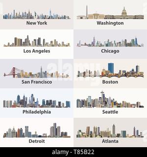 Vector collection de villes des États-Unis skylines Illustration de Vecteur