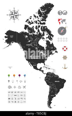 Carte politique détaillée haut vecteur d'Amérique continent Illustration de Vecteur