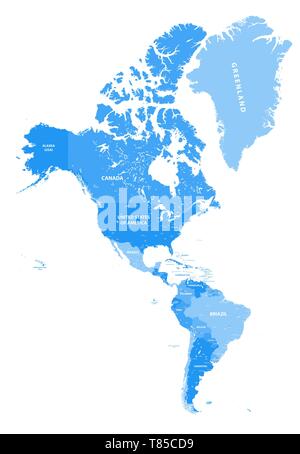 Carte politique détaillée haut vecteur d'Amérique continent Illustration de Vecteur