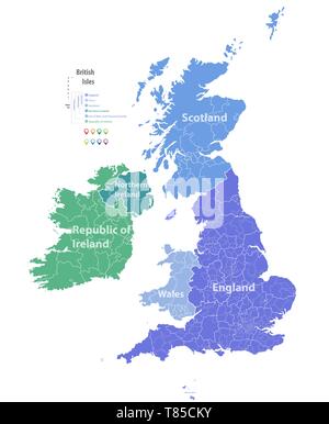 Haut de vecteur carte détaillée des Îles Britanniques Illustration de Vecteur