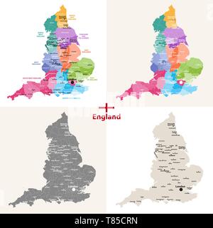 L'Angleterre comtés cérémonieux carte vectorielle Illustration de Vecteur