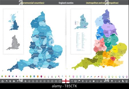 L'Angleterre comtés cérémonieux carte vectorielle Illustration de Vecteur