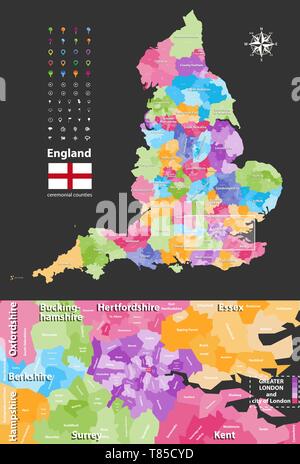 L'Angleterre comtés cérémonieux carte vectorielle Illustration de Vecteur