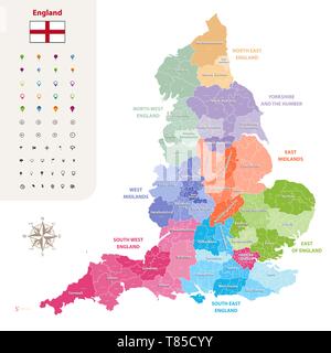 L'Angleterre comtés cérémonieux carte vectorielle Illustration de Vecteur