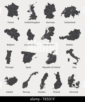 Vector set de cartes européennes avec des régions Illustration de Vecteur