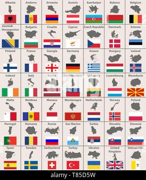 Cartes européennes et drapeaux Illustration de Vecteur