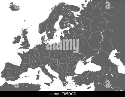 L'Europe politique plan vecteur très détaillés avec des rivières et des noms de pays. Illustration de Vecteur