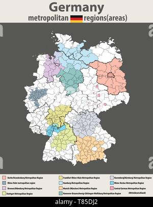 Haut de vecteur carte détaillée des régions métropolitaines (Allemagne) Illustration de Vecteur