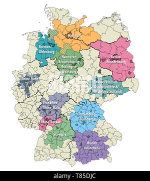 Haut de vecteur carte détaillée des régions métropolitaines (Allemagne) Illustration de Vecteur