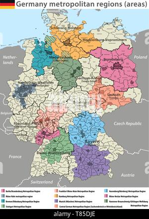 Haut de vecteur carte détaillée des régions métropolitaines (Allemagne) Illustration de Vecteur