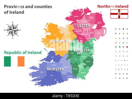 Les provinces et les comtés de l'Irlande carte vectorielle Illustration de Vecteur