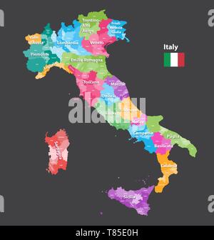 Vector Italie carte détaillée des régions par couleur Illustration de Vecteur