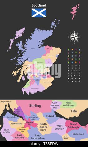 Carte vectorielle de l'Écosse autorités unitaires Illustration de Vecteur