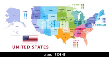 Bureau du recensement des États-Unis les régions et les divisions carte vectorielle Illustration de Vecteur