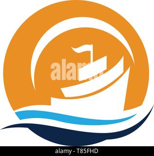 Bateau de croisière Ocean silhouette logo linéaire simple Illustration de Vecteur